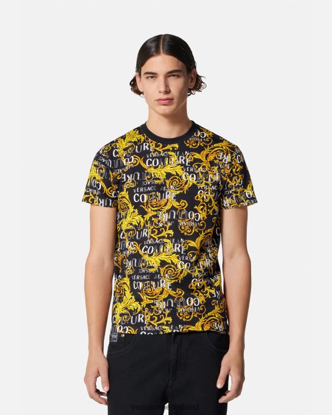 Versace Couture-T-shirt met logo Heren zwart goud kleding J2T4F42387