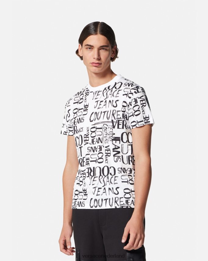 Versace T-shirt met doodle-logo Heren wit kleding J2T4F42369