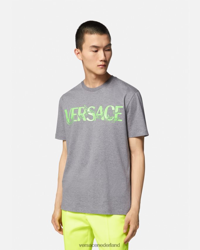 Versace T-shirt met geborduurd Barocco-logo Heren grijs kleding J2T4F41410