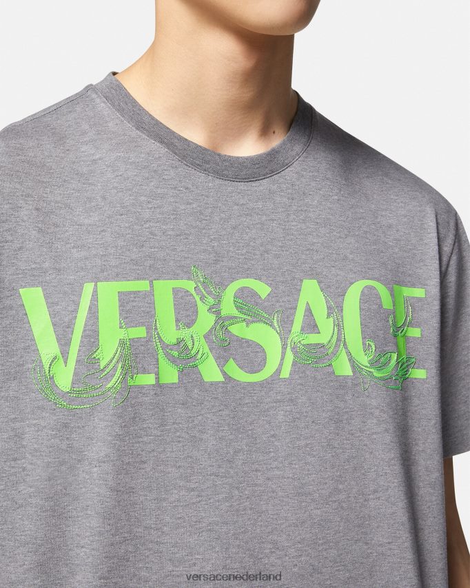 Versace T-shirt met geborduurd Barocco-logo Heren grijs kleding J2T4F41410