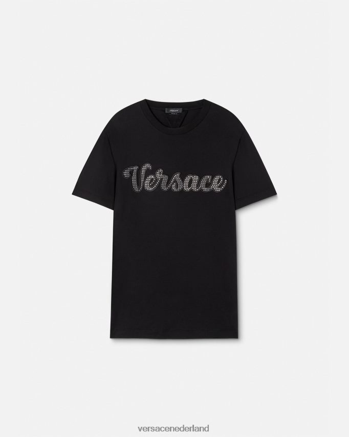 Versace T-shirt met kristallen varsity-logo Heren zwart kleding J2T4F41406