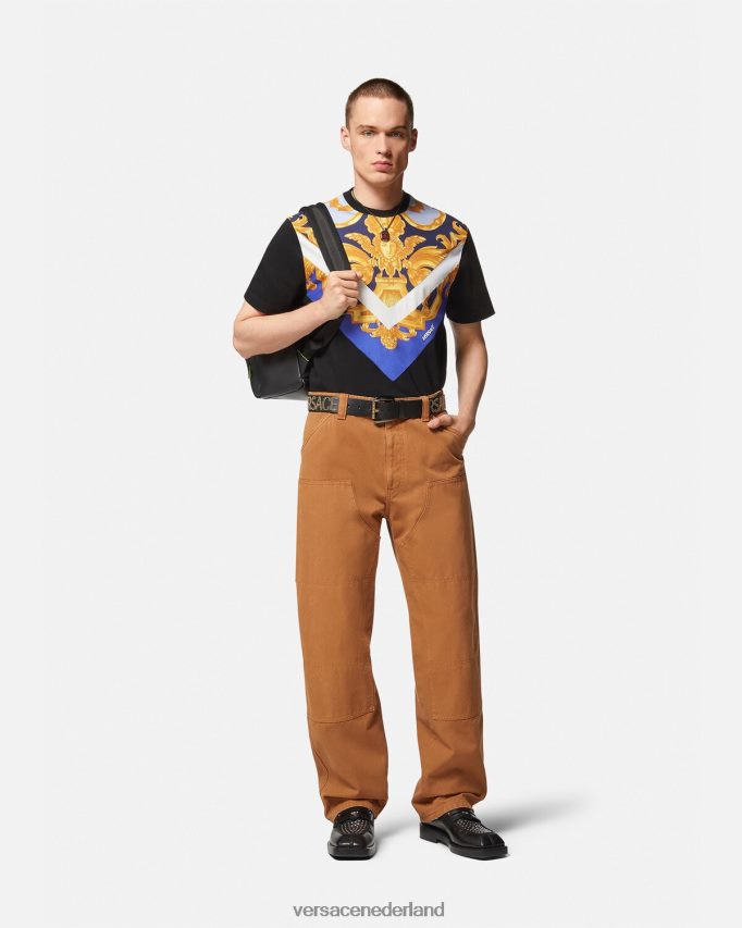 Versace barocco 660 t-shirt Heren blauw en goud kleding J2T4F41393