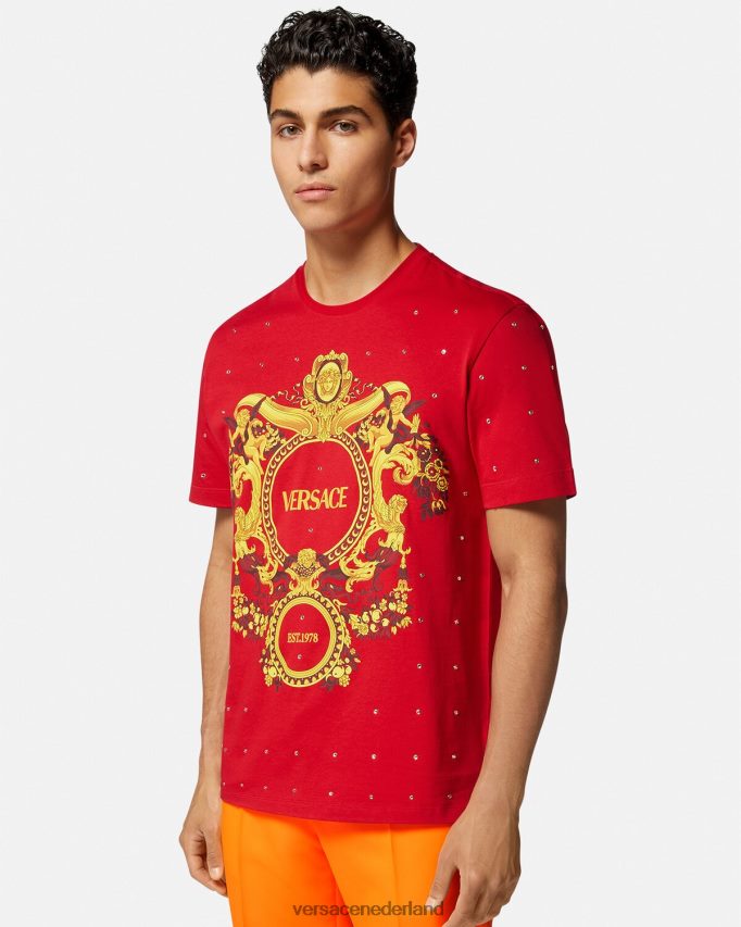 Versace barok t-shirt met kristallen raster Heren rood kleding J2T4F41401
