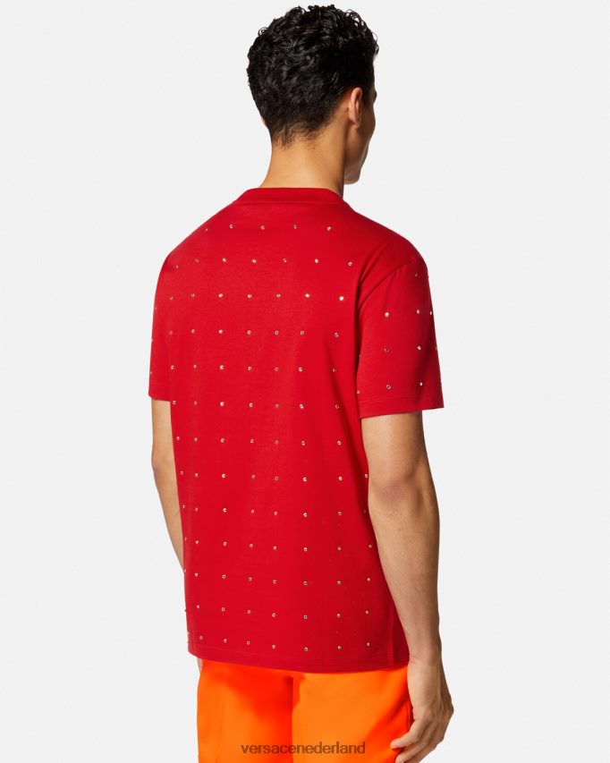 Versace barok t-shirt met kristallen raster Heren rood kleding J2T4F41401