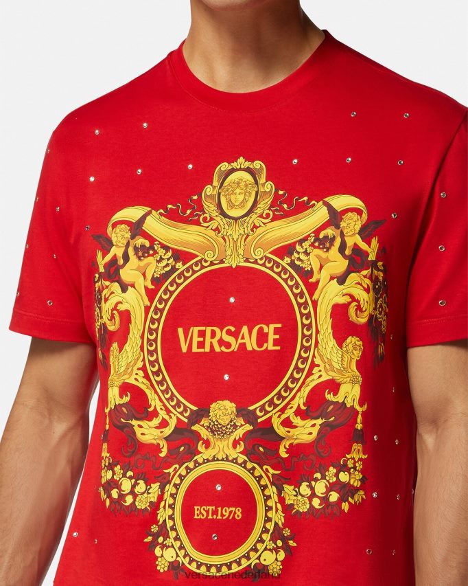 Versace barok t-shirt met kristallen raster Heren rood kleding J2T4F41401