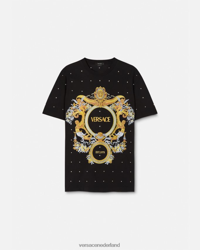 Versace barok t-shirt met kristallen raster Heren zwart kleding J2T4F41402