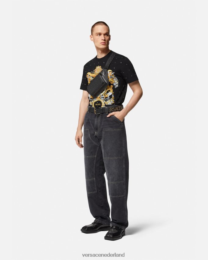 Versace barok t-shirt met kristallen raster Heren zwart kleding J2T4F41402