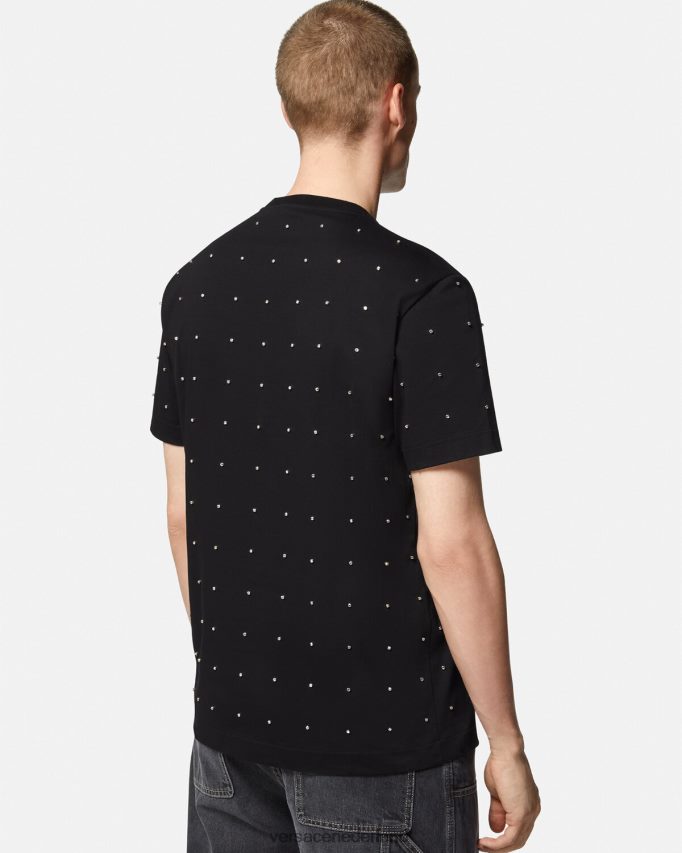 Versace barok t-shirt met kristallen raster Heren zwart kleding J2T4F41402