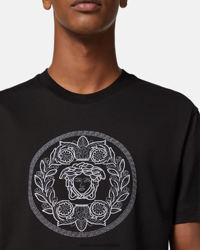 Versace geborduurd Medusa-T-shirt Heren zwart kleding J2T4F41396