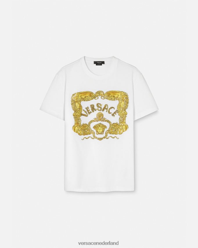 Versace geborduurd barok t-shirt met zeeschelpen Heren wit kleding J2T4F41364
