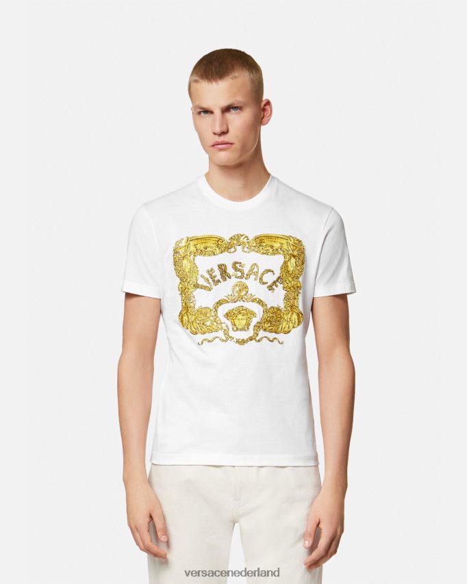 Versace geborduurd barok t-shirt met zeeschelpen Heren wit kleding J2T4F41364
