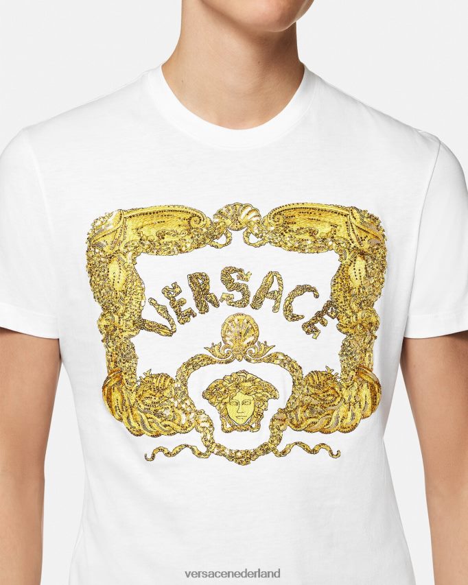 Versace geborduurd barok t-shirt met zeeschelpen Heren wit kleding J2T4F41364