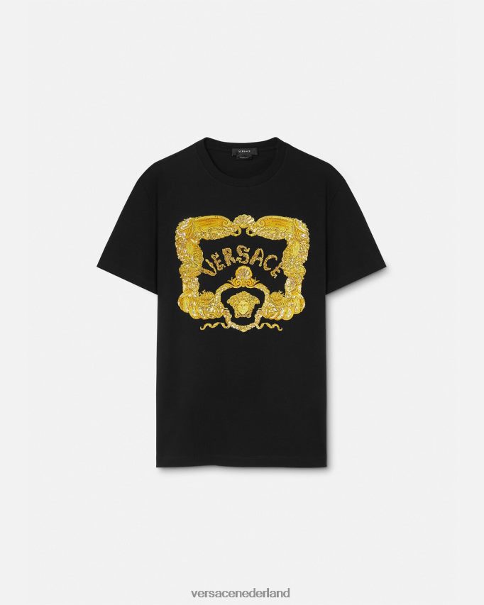 Versace geborduurd barok t-shirt met zeeschelpen Heren zwart kleding J2T4F41363