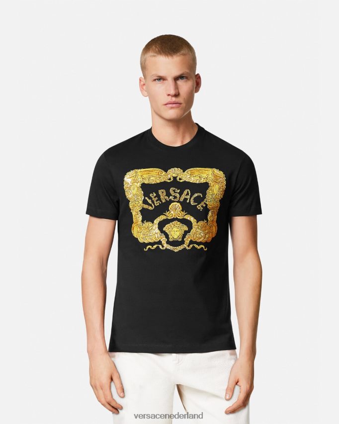 Versace geborduurd barok t-shirt met zeeschelpen Heren zwart kleding J2T4F41363