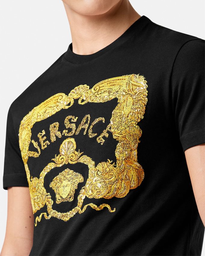 Versace geborduurd barok t-shirt met zeeschelpen Heren zwart kleding J2T4F41363