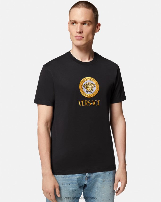 Versace geborduurd t-shirt met Medusa-logo Heren zwart kleding J2T4F41399