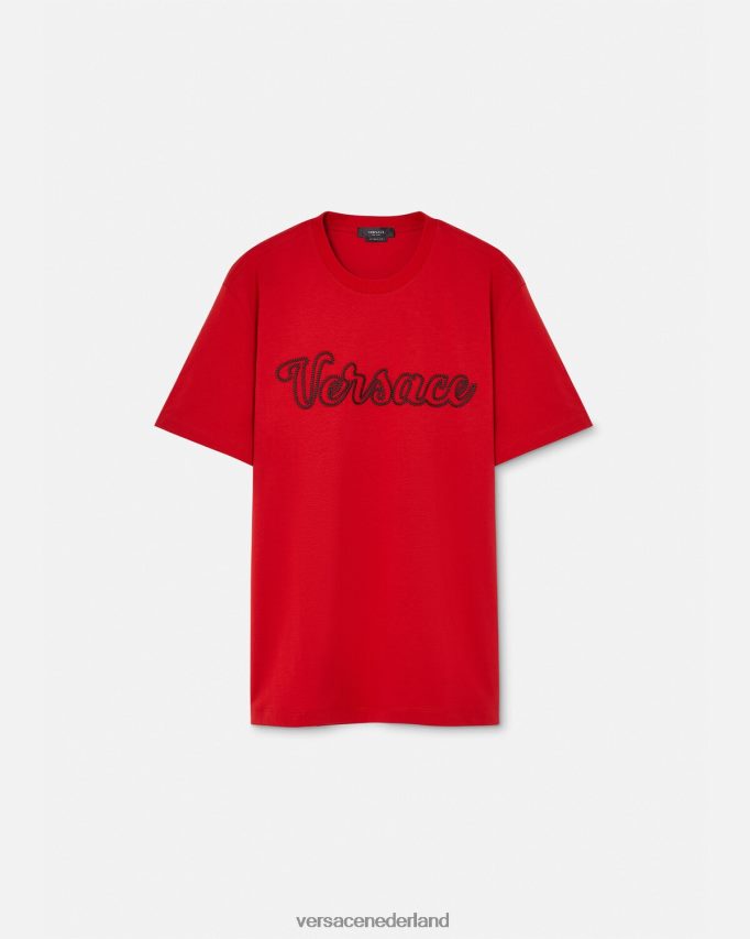 Versace geborduurd varsity-logo-t-shirt Heren rood kleding J2T4F41405