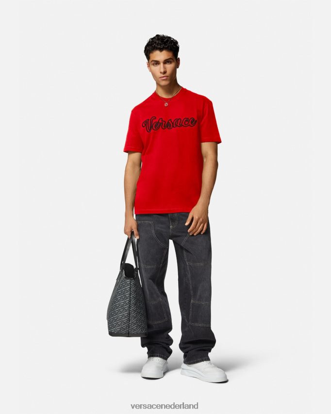 Versace geborduurd varsity-logo-t-shirt Heren rood kleding J2T4F41405