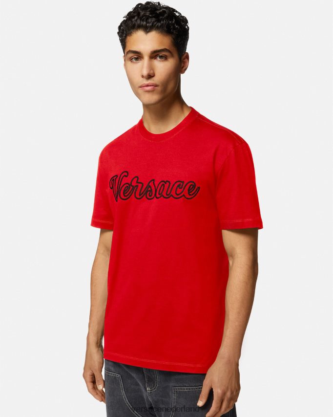 Versace geborduurd varsity-logo-t-shirt Heren rood kleding J2T4F41405