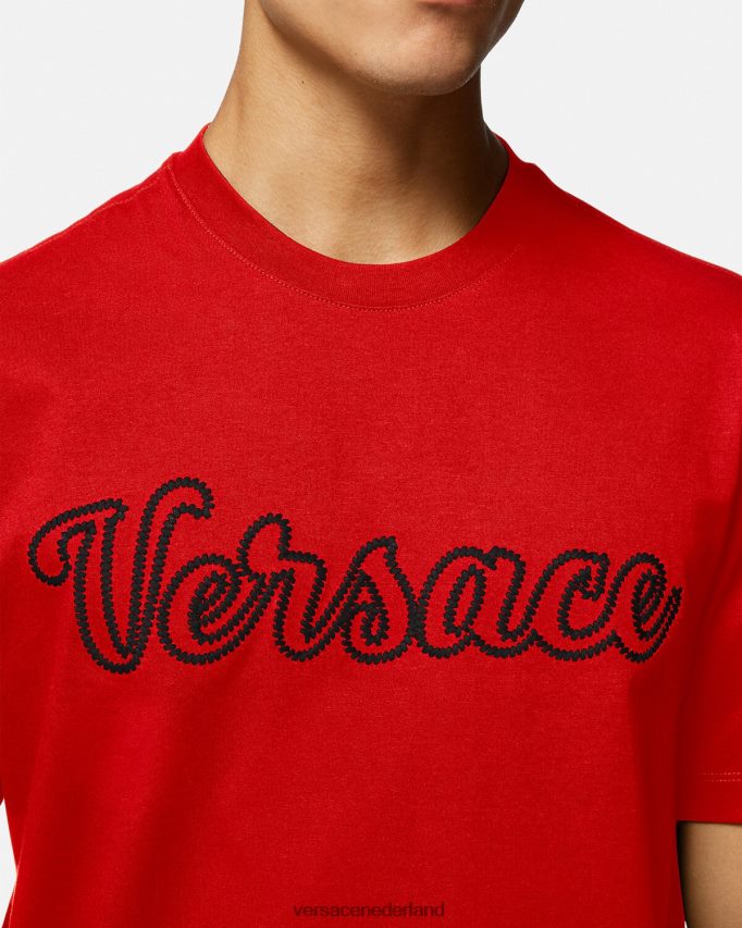 Versace geborduurd varsity-logo-t-shirt Heren rood kleding J2T4F41405