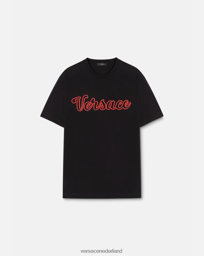 Versace geborduurd varsity-logo-t-shirt Heren zwart kleding J2T4F41404