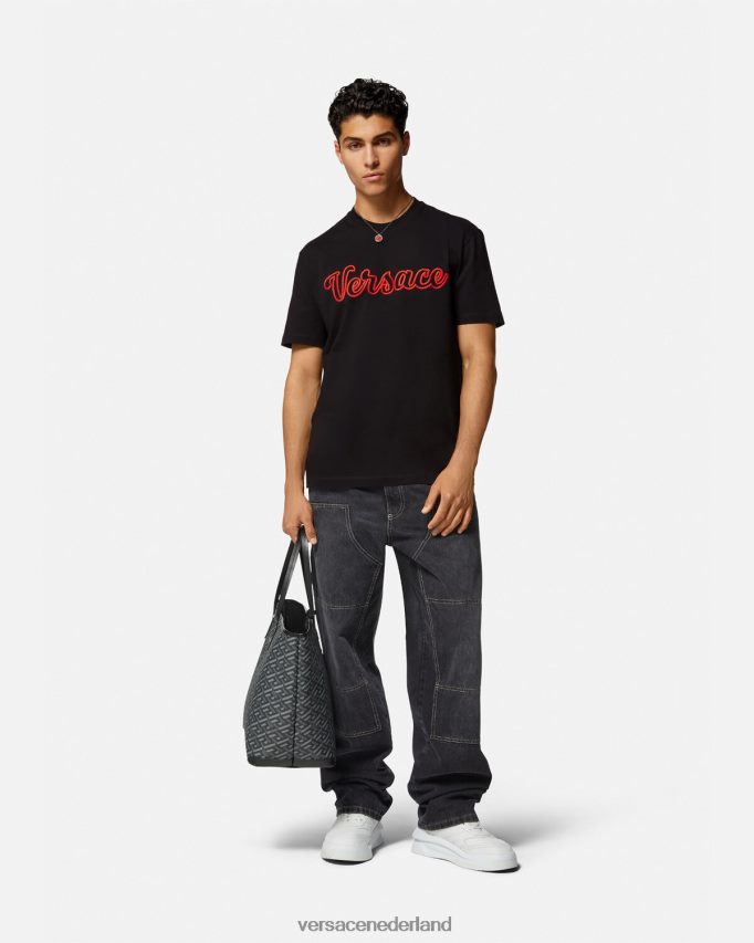 Versace geborduurd varsity-logo-t-shirt Heren zwart kleding J2T4F41404
