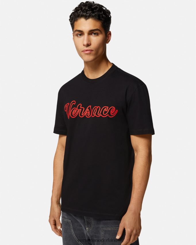 Versace geborduurd varsity-logo-t-shirt Heren zwart kleding J2T4F41404