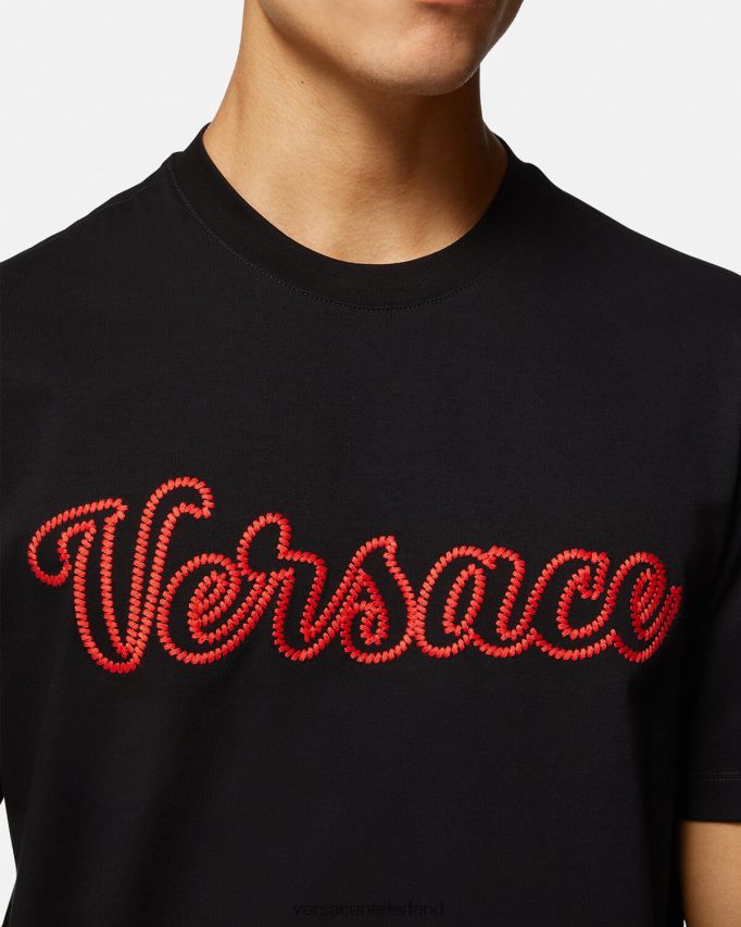 Versace geborduurd varsity-logo-t-shirt Heren zwart kleding J2T4F41404
