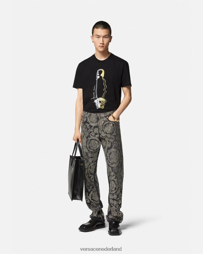 Versace grafisch t-shirt met veiligheidsspeld Heren zwart kleding J2T4F41400