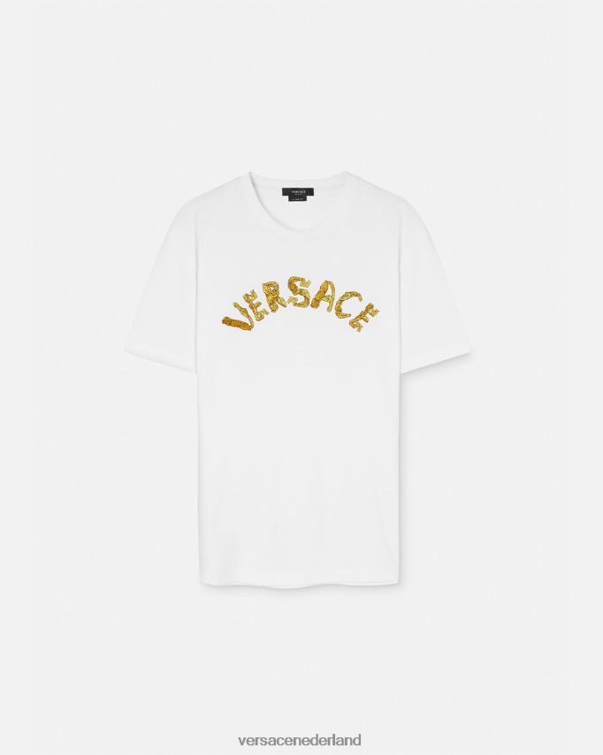 Versace t-shirt met barok logo van zeeschelp Heren wit kleding J2T4F41360
