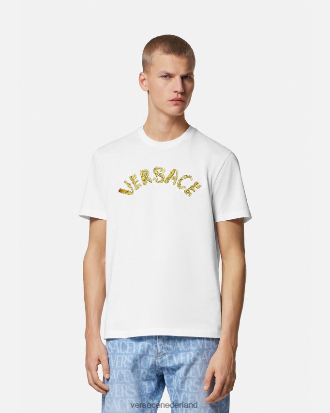 Versace t-shirt met barok logo van zeeschelp Heren wit kleding J2T4F41360