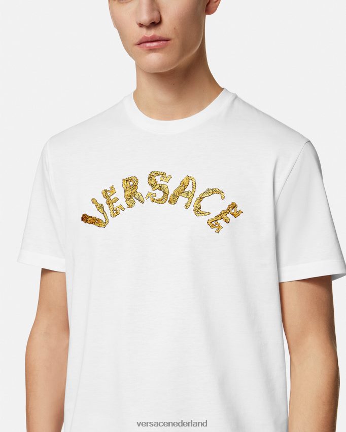 Versace t-shirt met barok logo van zeeschelp Heren wit kleding J2T4F41360