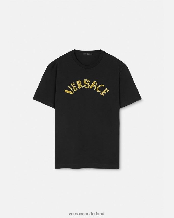Versace t-shirt met barok logo van zeeschelp Heren zwart kleding J2T4F41359