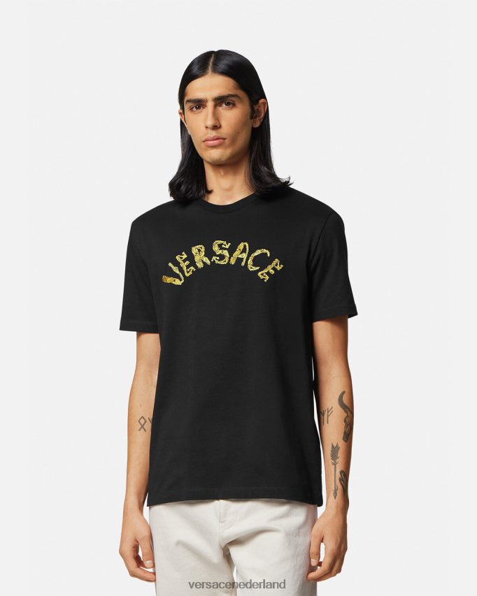 Versace t-shirt met barok logo van zeeschelp Heren zwart kleding J2T4F41359