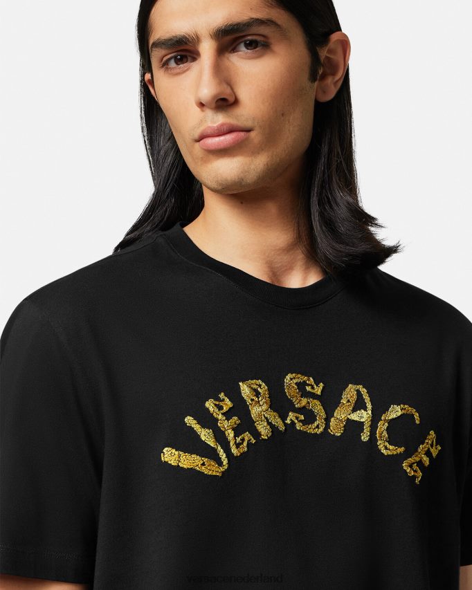 Versace t-shirt met barok logo van zeeschelp Heren zwart kleding J2T4F41359