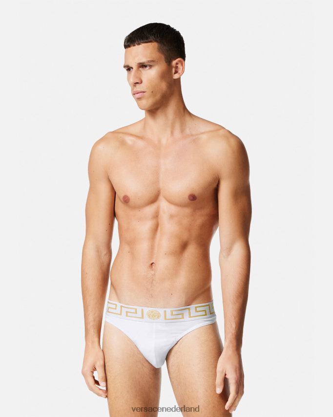 Versace Greca grensstring Heren wit goud ondergoed en strandkleding J2T4F41772