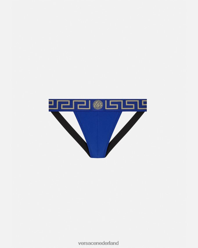 Versace Greca jockstrap met rand Heren blauw ondergoed en strandkleding J2T4F41777