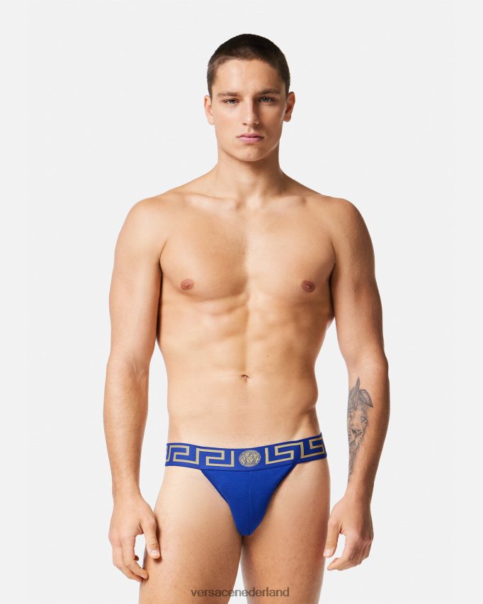 Versace Greca jockstrap met rand Heren blauw ondergoed en strandkleding J2T4F41777