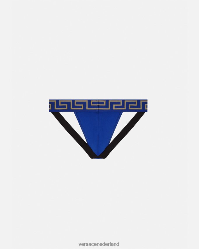 Versace Greca jockstrap met rand Heren blauw ondergoed en strandkleding J2T4F41777