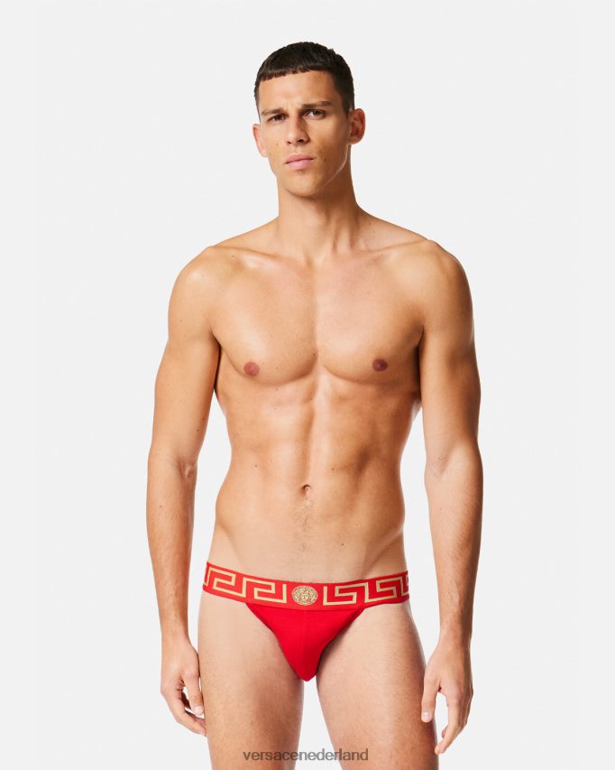 Versace Greca jockstrap met rand Heren rood ondergoed en strandkleding J2T4F41775
