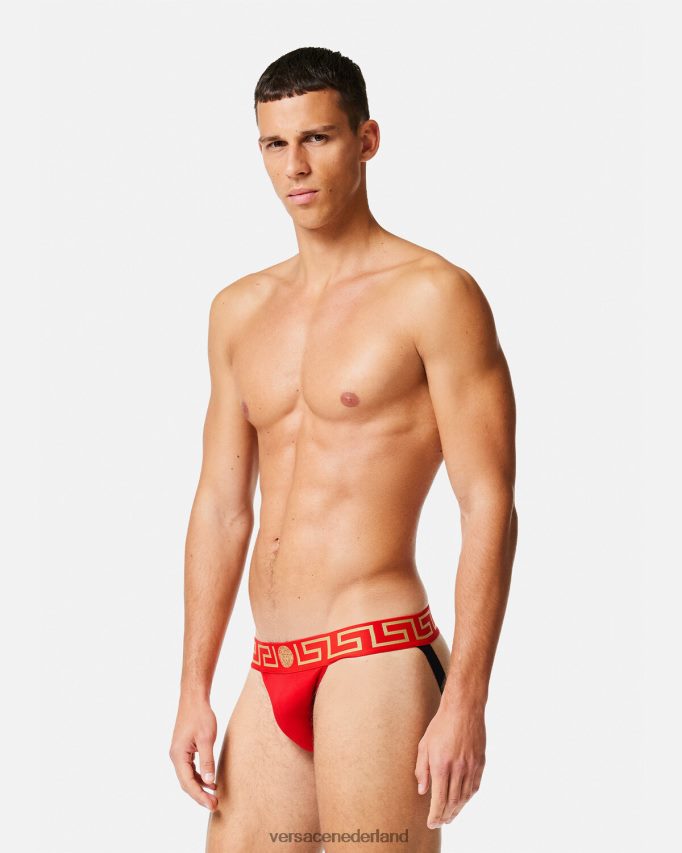 Versace Greca jockstrap met rand Heren rood ondergoed en strandkleding J2T4F41775