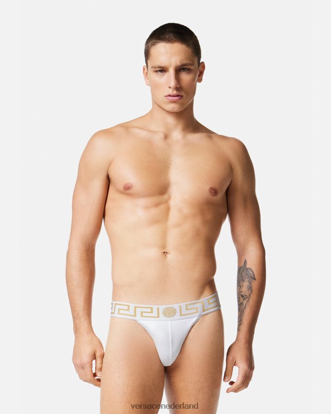 Versace Greca jockstrap met rand Heren wit goud ondergoed en strandkleding J2T4F41776