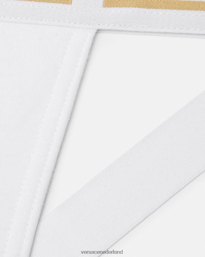 Versace Greca jockstrap met rand Heren wit goud ondergoed en strandkleding J2T4F41776