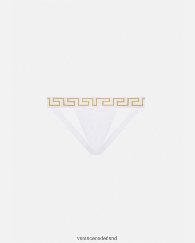 Versace Greca jockstrap met rand Heren wit goud ondergoed en strandkleding J2T4F41776