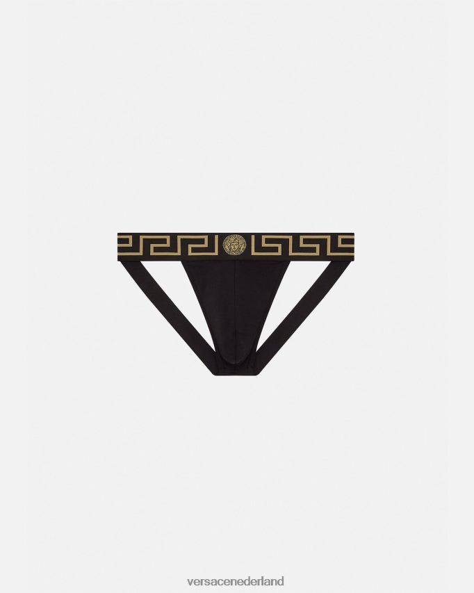 Versace Greca jockstrap met rand Heren zwart ondergoed en strandkleding J2T4F41774