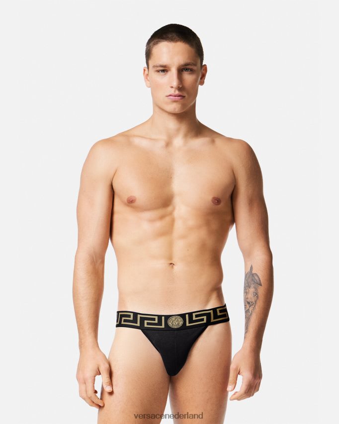 Versace Greca jockstrap met rand Heren zwart ondergoed en strandkleding J2T4F41774