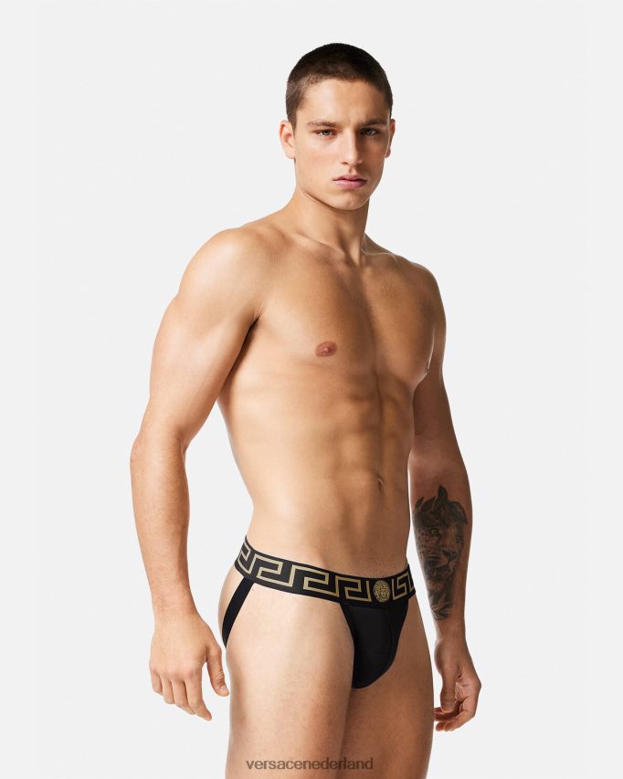 Versace Greca jockstrap met rand Heren zwart ondergoed en strandkleding J2T4F41774