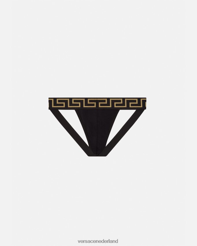Versace Greca jockstrap met rand Heren zwart ondergoed en strandkleding J2T4F41774