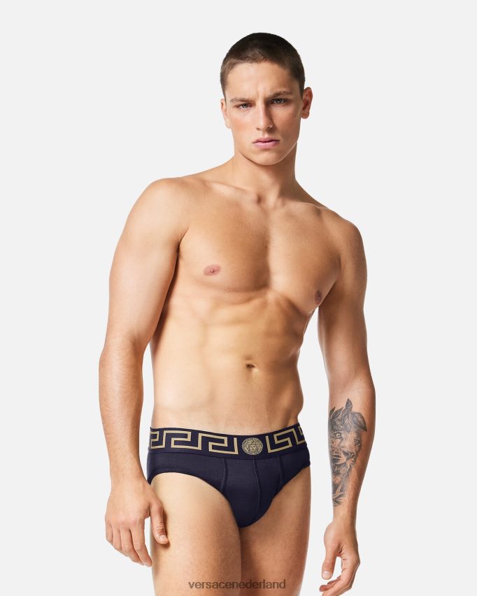 Versace Greca slipje met rand Heren blauw ondergoed en strandkleding J2T4F41786