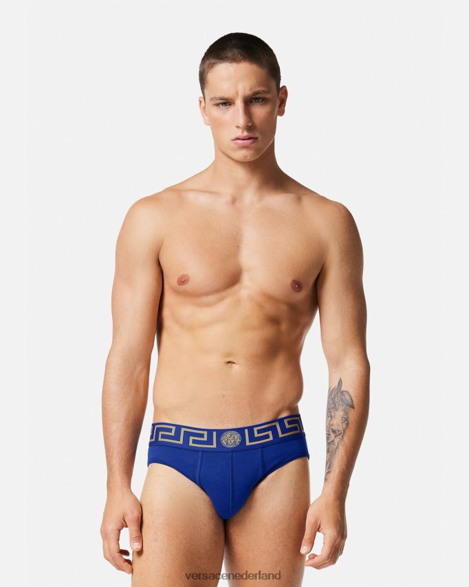 Versace Greca slipje met rand Heren blauw ondergoed en strandkleding J2T4F41787